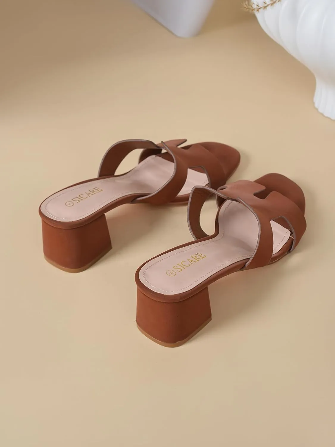 Square Open Toe Strappy Heels Sandals Low Block Chunky Heeled Sandals Slip On Slide Mules Sandals Comfortable Casual Black White Tan Dress Sandals for Women