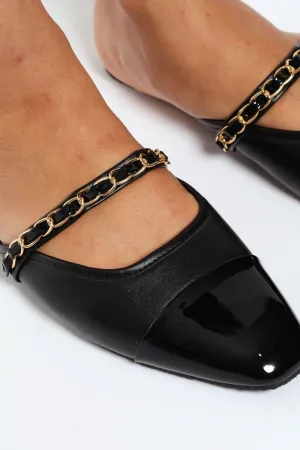 Square Toe Mule Sandal With Chain Detail - Black