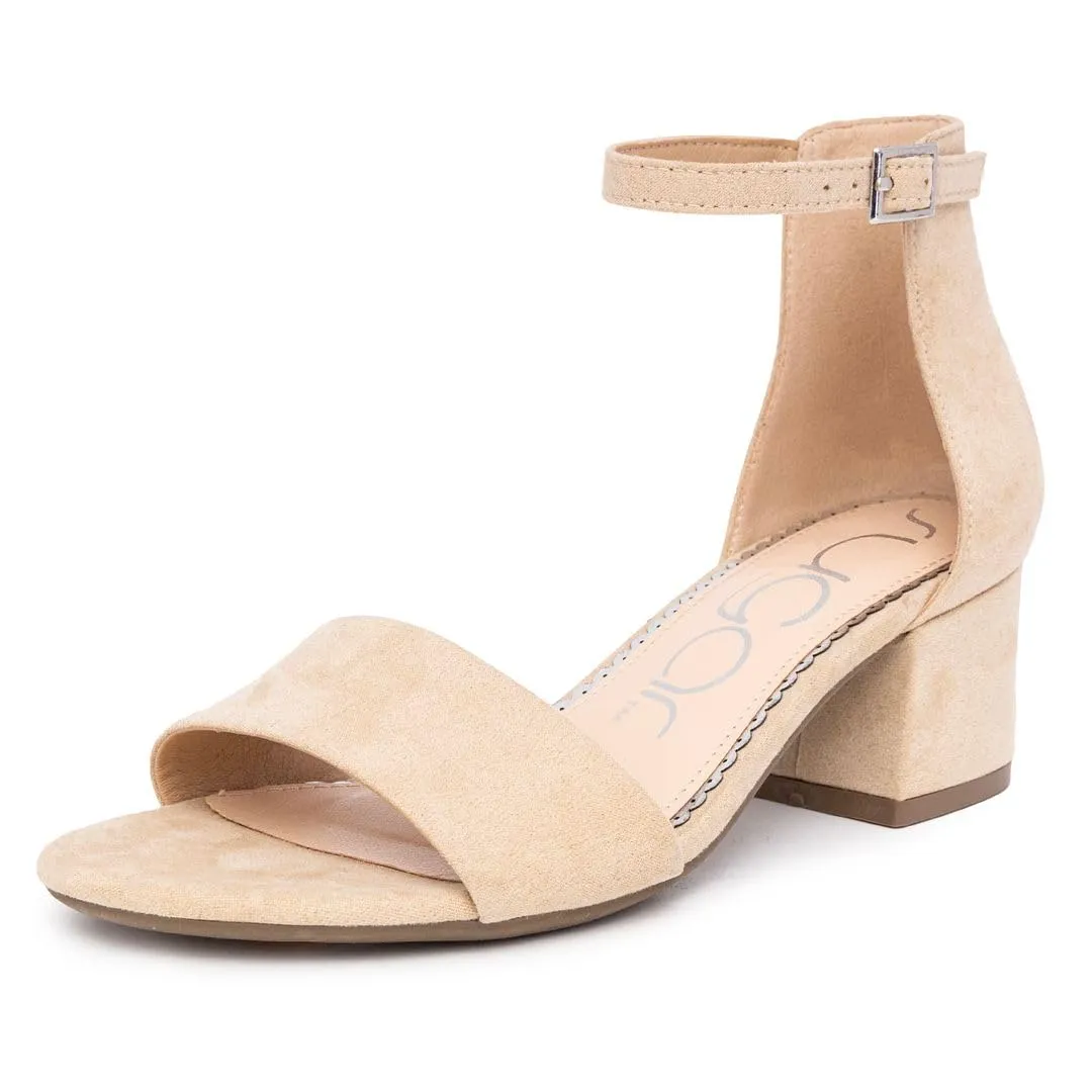 Sugar Women's Low Two Piece Block Heel Dress Shoe Ladies Ankle Strap Pump Sandal-Noelle-Nude-10
