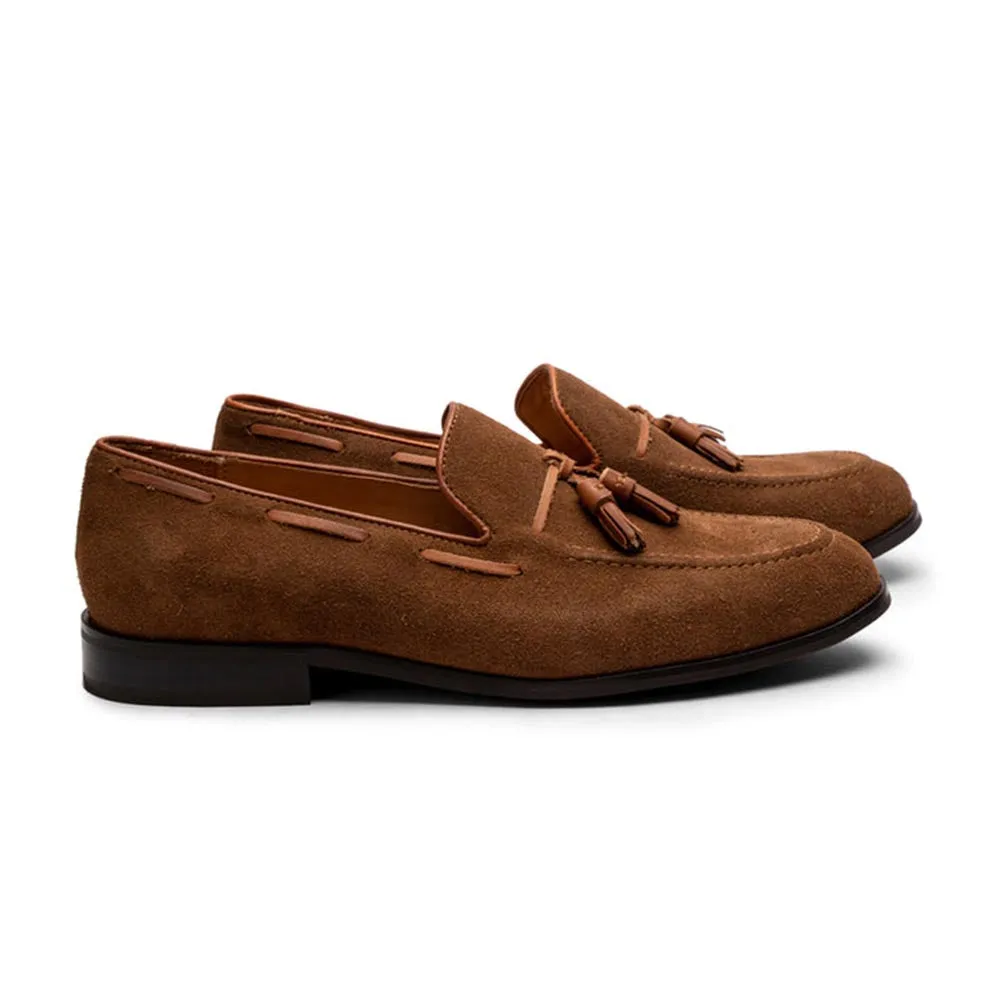 Tan Suede Loafer With Leather Tassels
