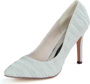 TNXZ Women's Pleated Stain Pointed Toe Stiletto High Heels Pumps Wedding Party Dress Shoes