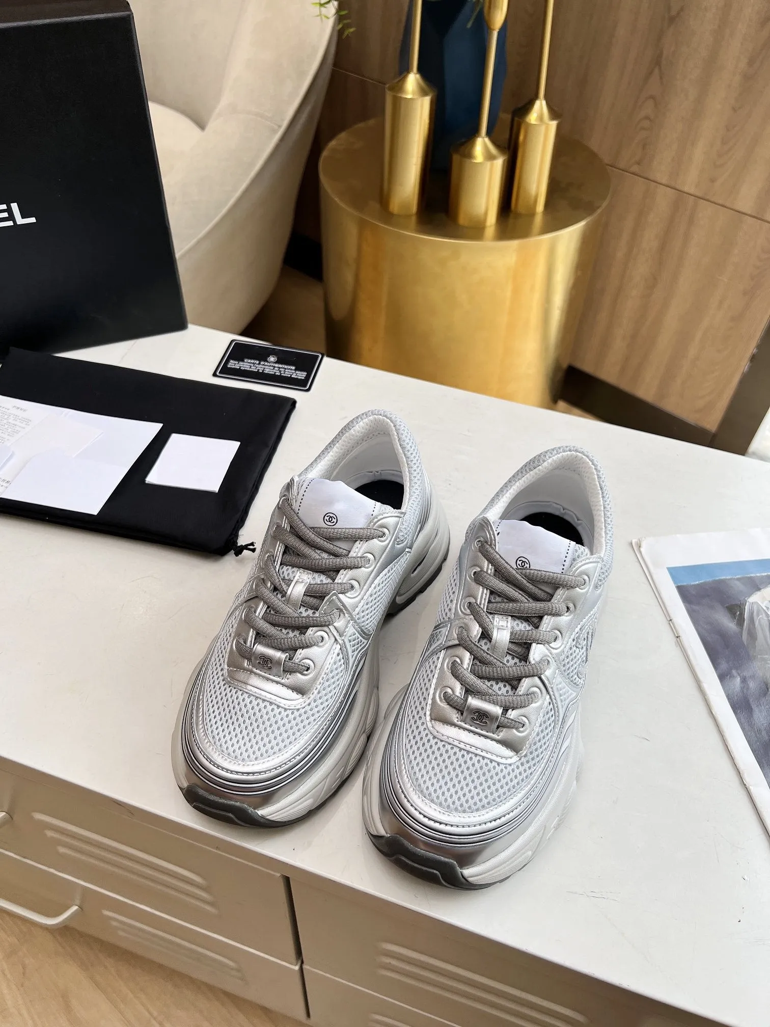 trainer black Easter discount grey Voice-controlled mesh CHANEL grey calfskin