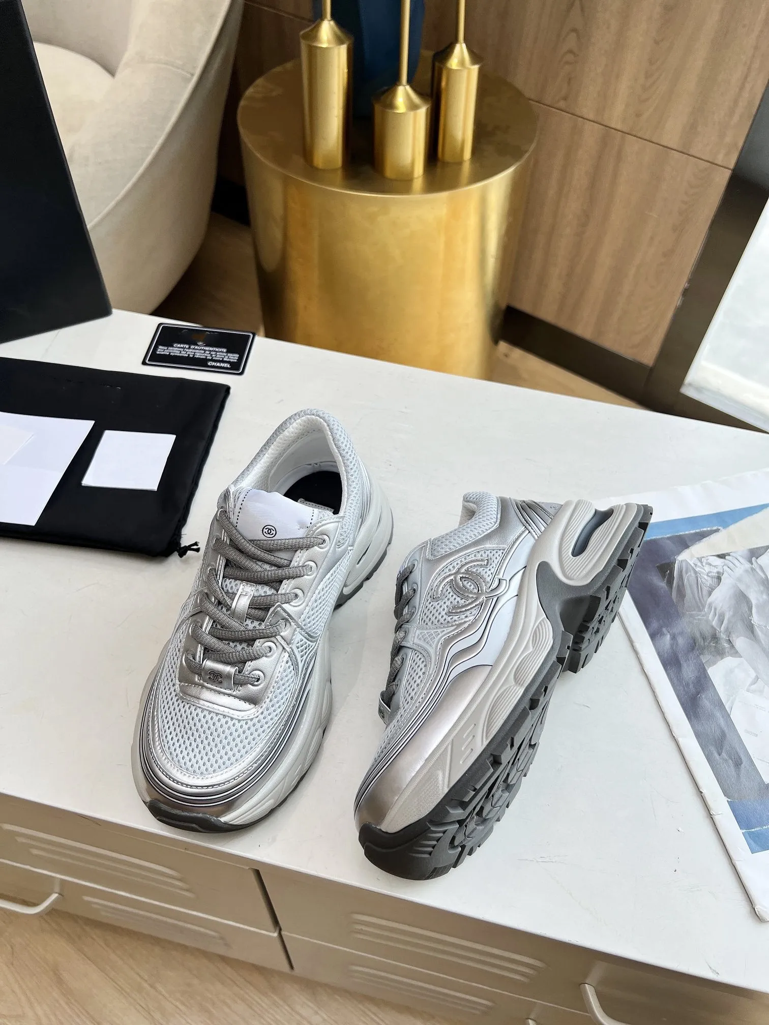 trainer black Easter discount grey Voice-controlled mesh CHANEL grey calfskin