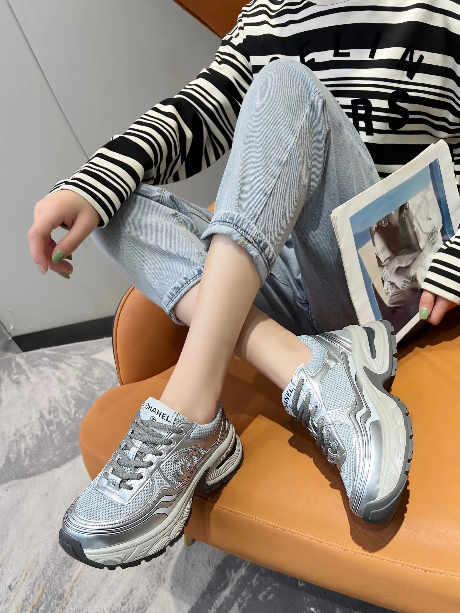 trainer black Easter discount grey Voice-controlled mesh CHANEL grey calfskin