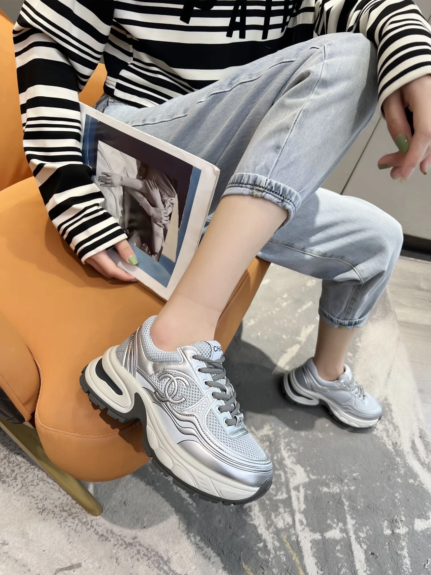 trainer black Easter discount grey Voice-controlled mesh CHANEL grey calfskin