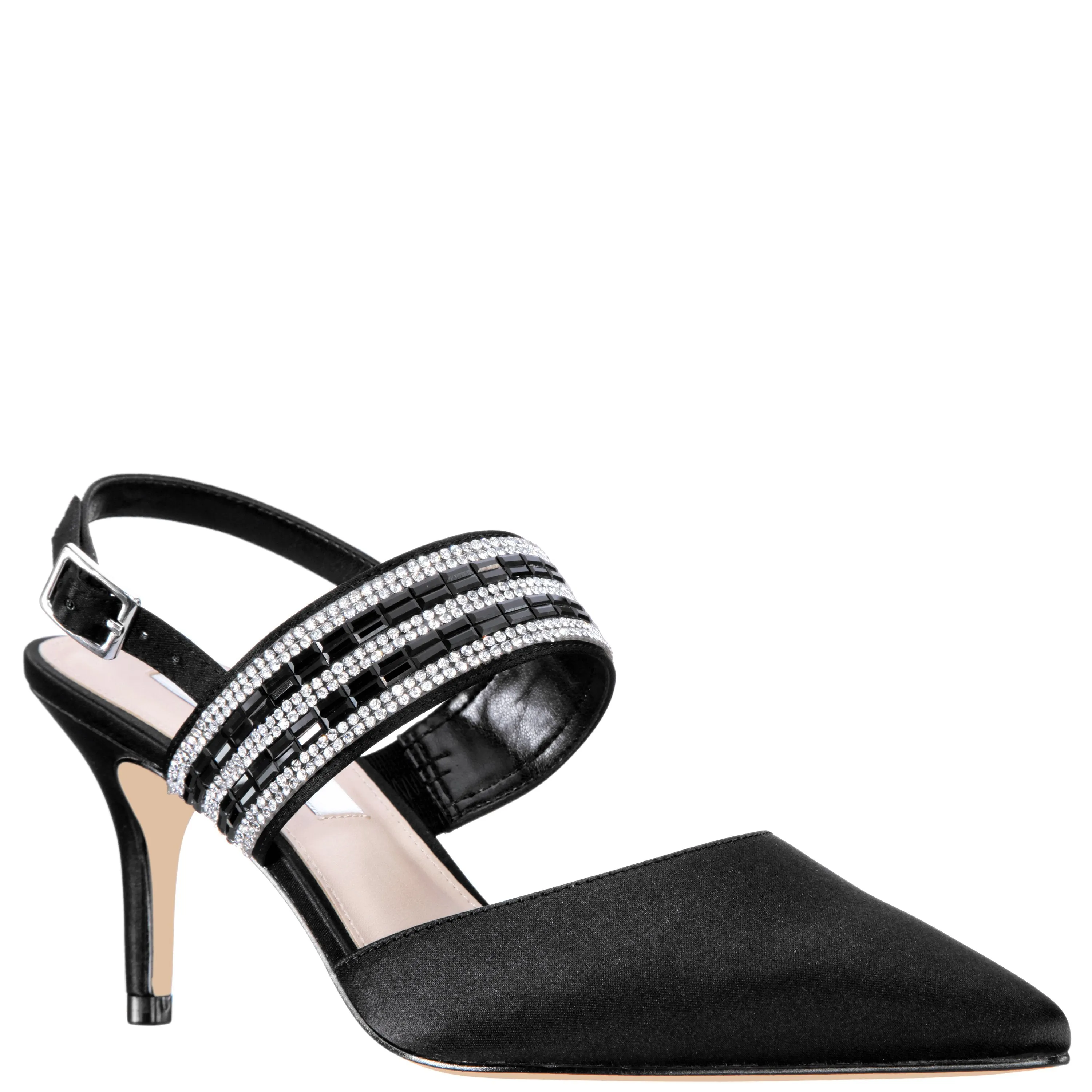 TREENA-BLACK-LUSTER SATIN/STONE