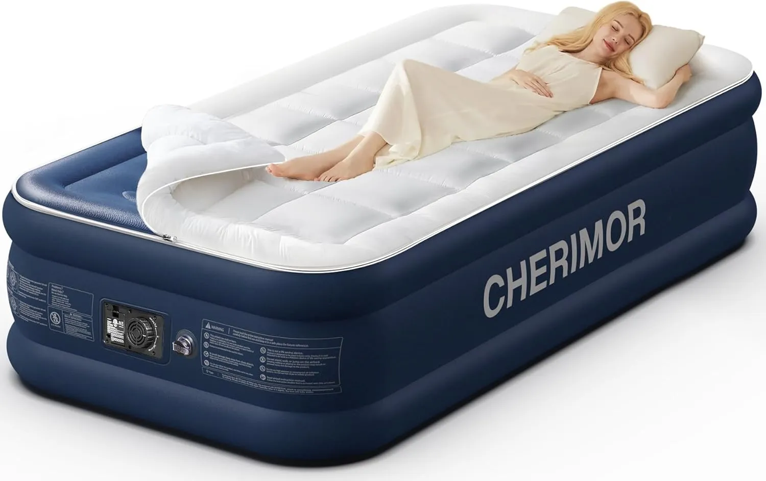 Twin XL Air Mattress with Built-in Pump & Luxury Quilted Topper, 80" Length, 20" Height, 2.5 Min Fast Inflation, 500lbs Support, Blow up Mattress with Carry Bag for Guest, Camping & Home