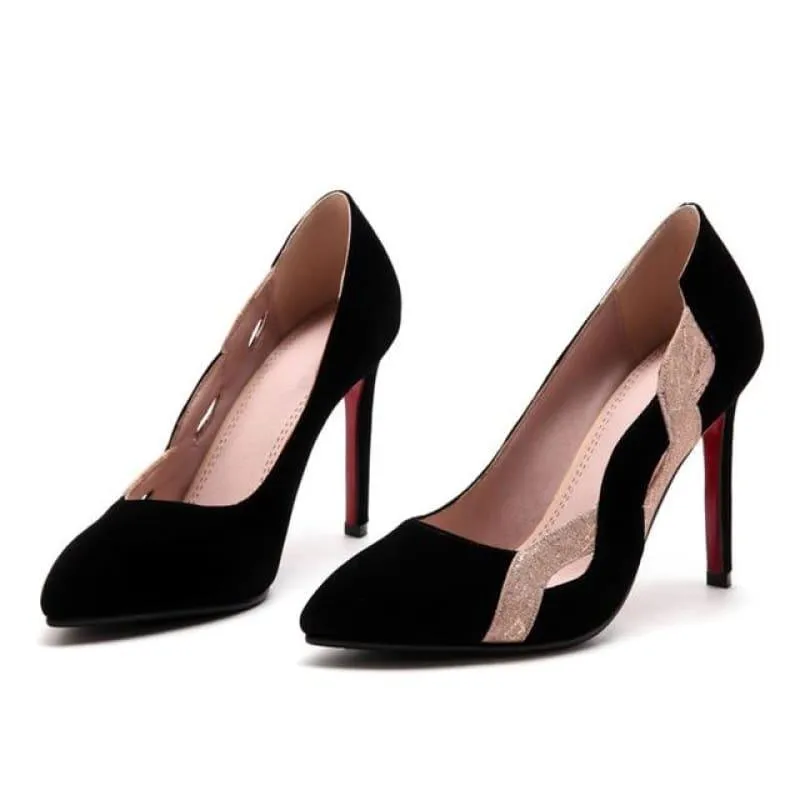 Two Toned Pointed Toe Shallow Elegant High Heels Pump