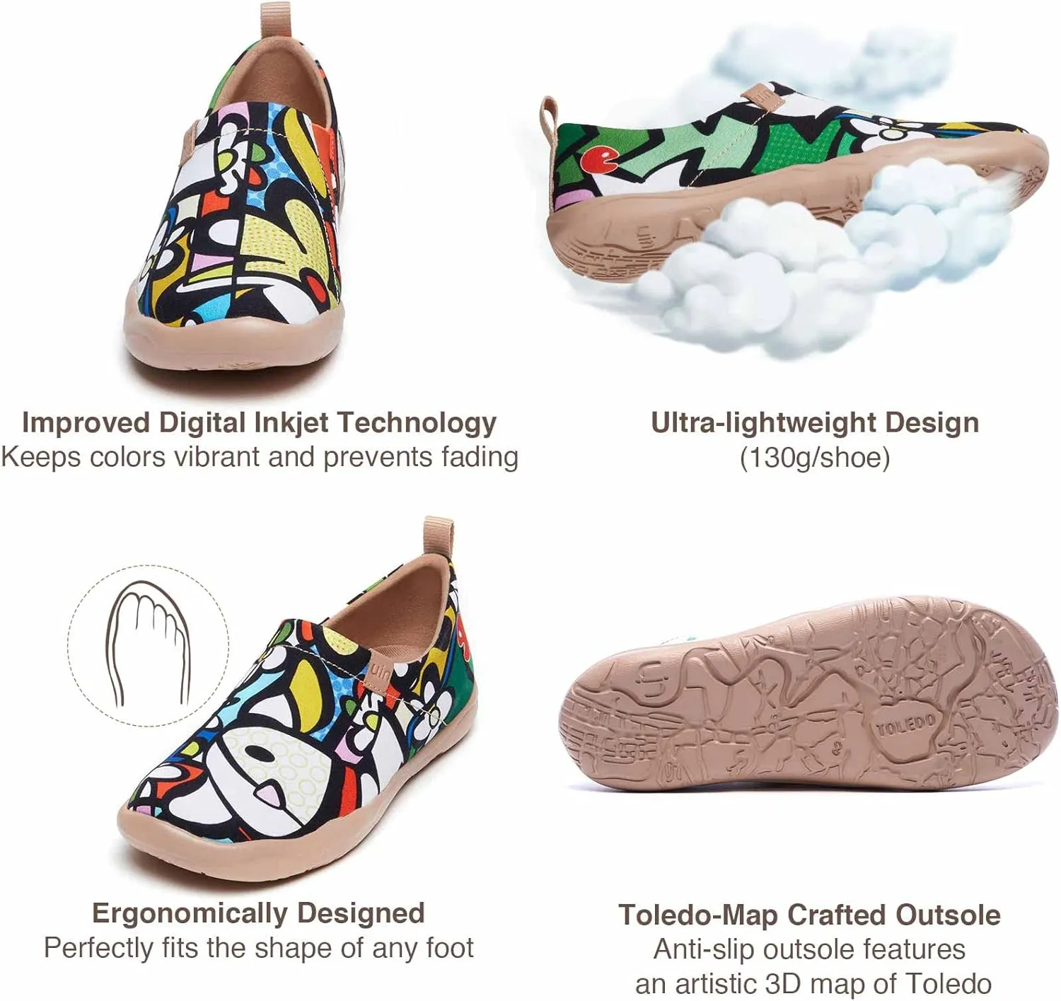UIN Women's Art Travel Shoes Slip On Casual Cozy Loafers Lightweight Comfort Fashion Sneaker Toledo Ⅰ