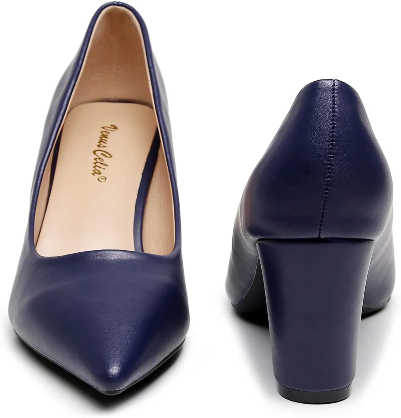 VenusCelia Women's Lewin Pump Chunky Heel Shoe