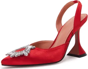 VETASTE Women's High Heel Crystal Slingback Pumps Pointed Toe Strappy Triangle Heeled Party Wedding Bride Pump Shoes