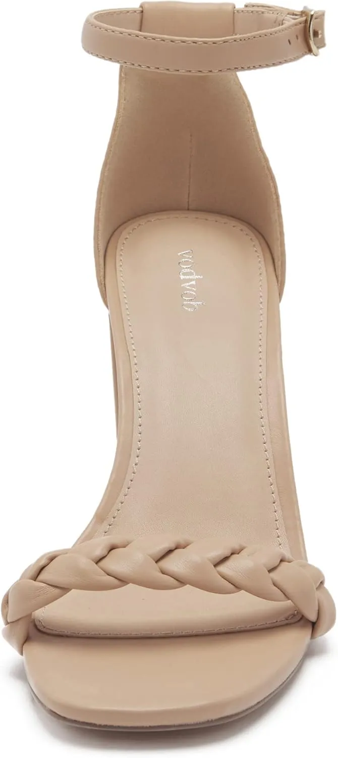 vodvob Women's Chunky High Heel Sandals Open Toe Buckle Ankle Strap Dress Shoes Party Wedding Pump Heel Sandals