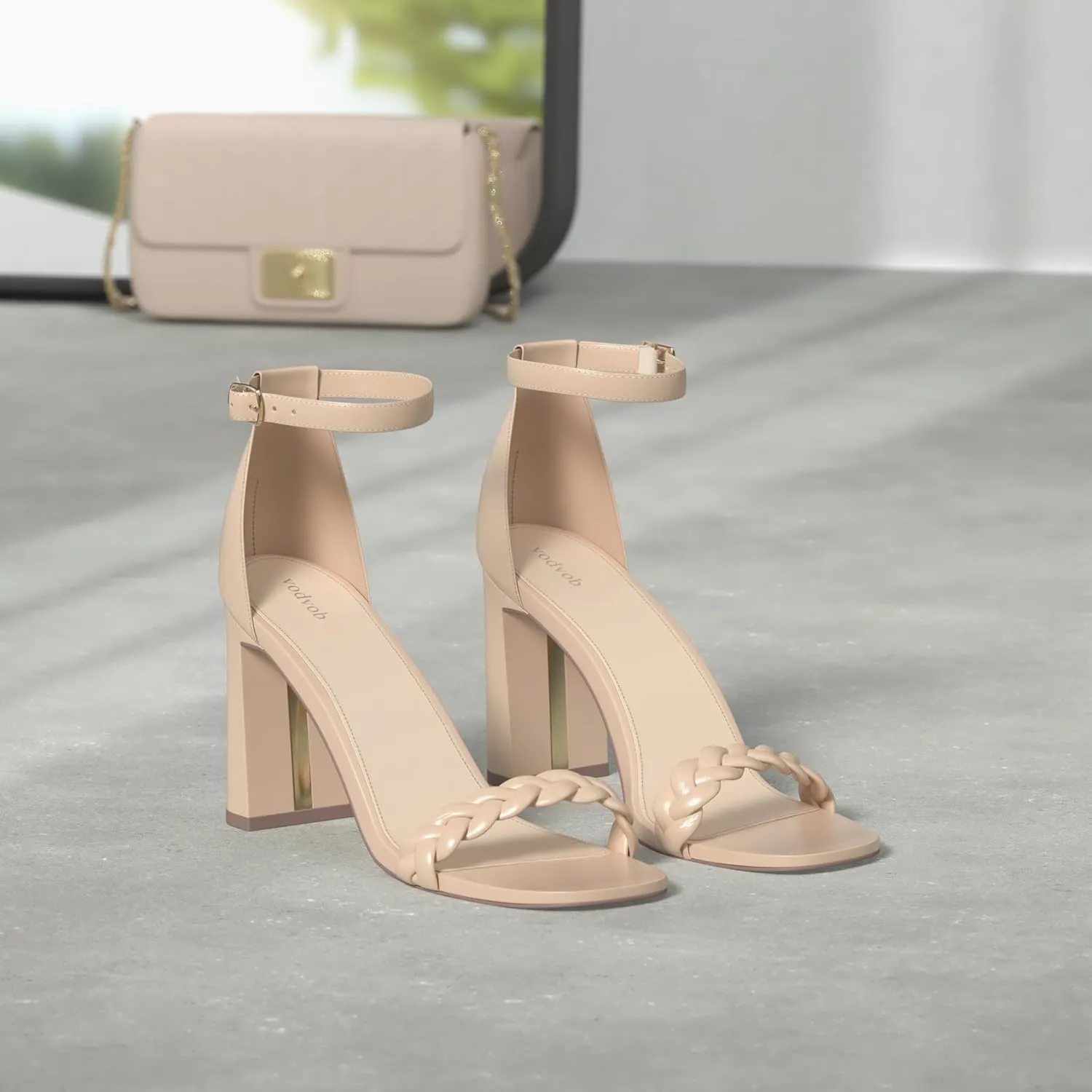 vodvob Women's Chunky High Heel Sandals Open Toe Buckle Ankle Strap Dress Shoes Party Wedding Pump Heel Sandals