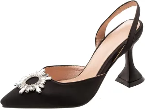 VOKLIN Women's Fashion Rhinestone Slingback Dress Pumps Pointed Toe Kitten Heels Wedding Party Sandals Shoes