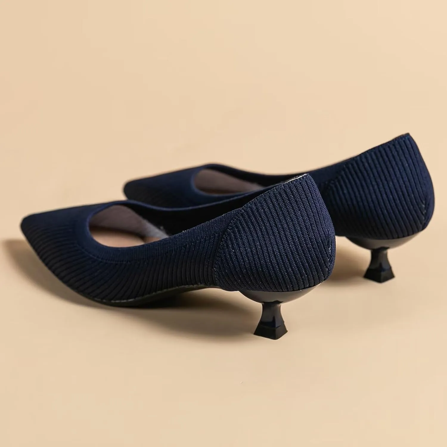WENJIAZHIZHI Women's Pointy Toe Kitten Heels Classic Knit Pumps for Office Lady Comfortable Wedding Shoes Formal Dress Slip-ons