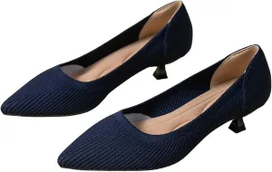 WENJIAZHIZHI Women's Pointy Toe Kitten Heels Classic Knit Pumps for Office Lady Comfortable Wedding Shoes Formal Dress Slip-ons