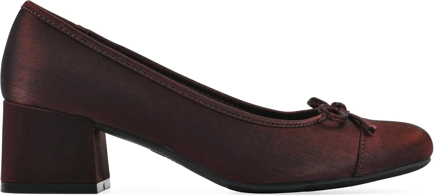 WHITE MOUNTAIN Women's Lately Cap Toe Block Heel Ballet Pump
