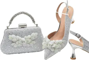 Women’S African Inspired High Heels and Clutch Set with Spike Heels and Rhinestone Decorations
