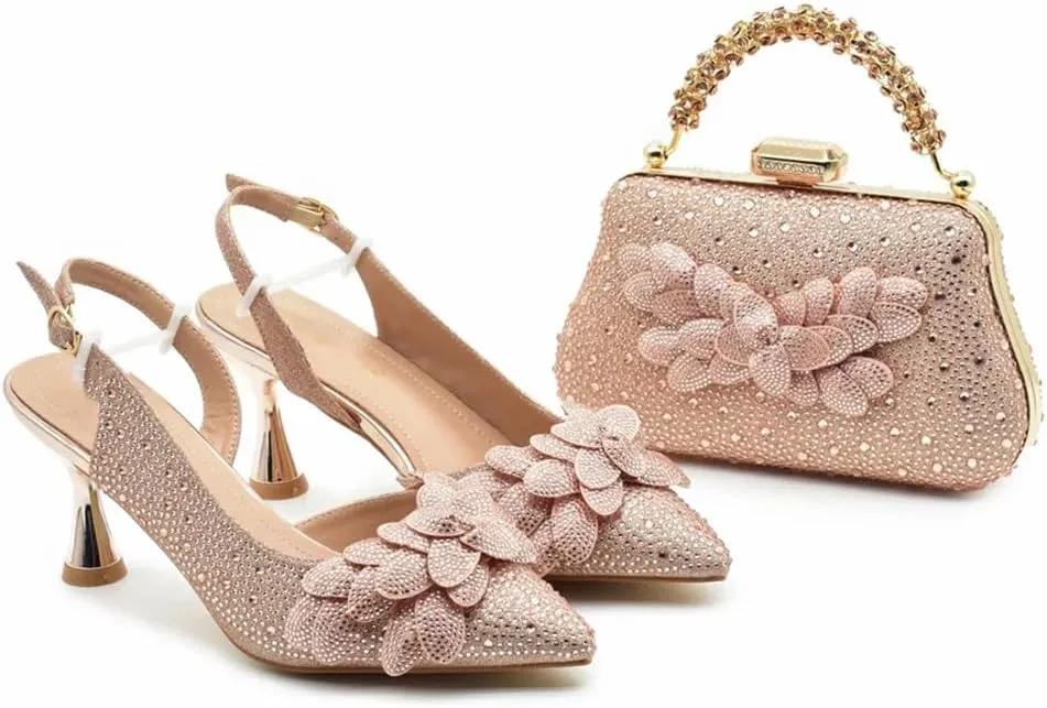 Women’S African Inspired High Heels and Clutch Set with Spike Heels and Rhinestone Decorations