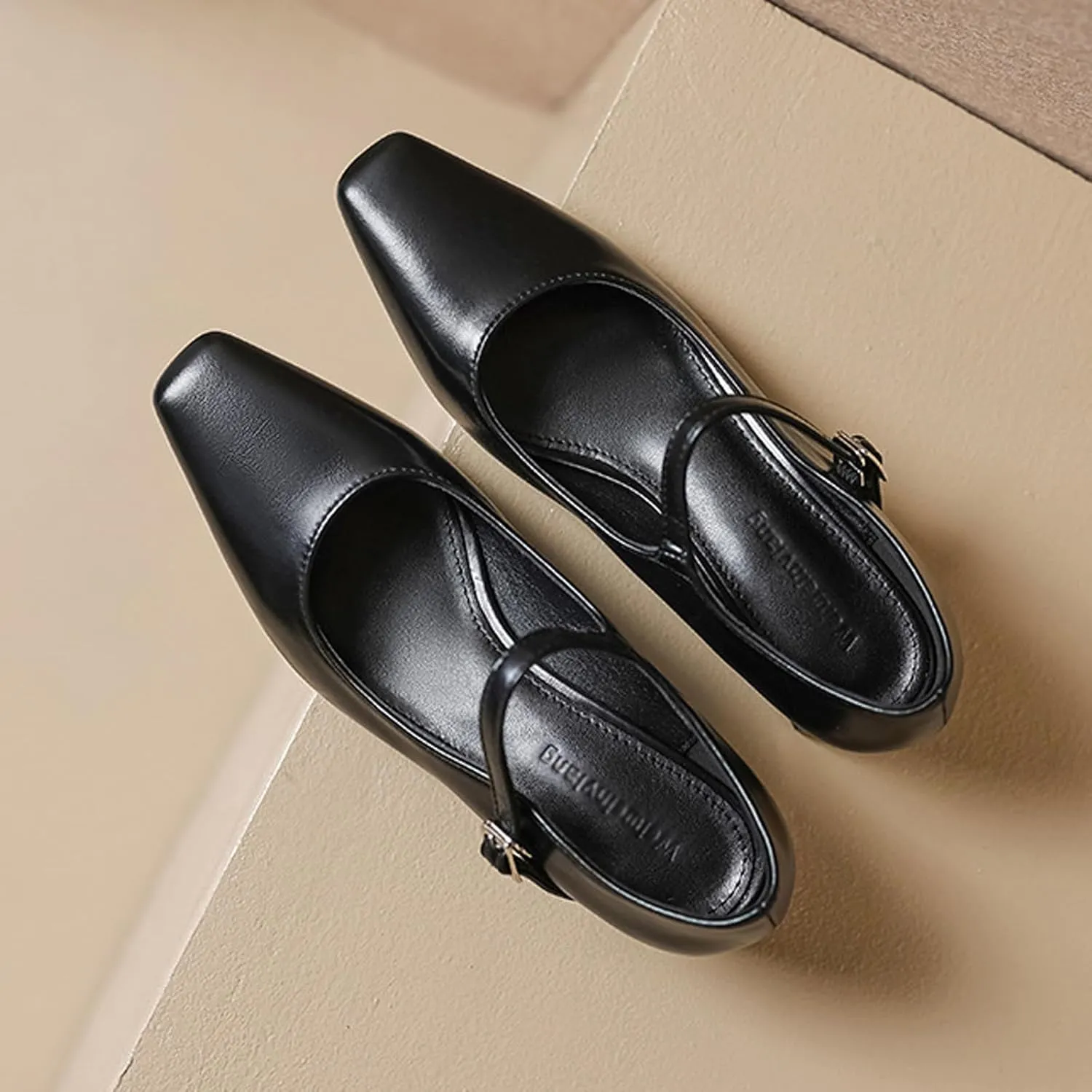 Women's Block Heel Mary Jane Pumps,Classic Square Toe Stacked Heels Slip-on Dress Shoes Retro Adjustable Buckle Comfortable Low Chunky Office Work Pump