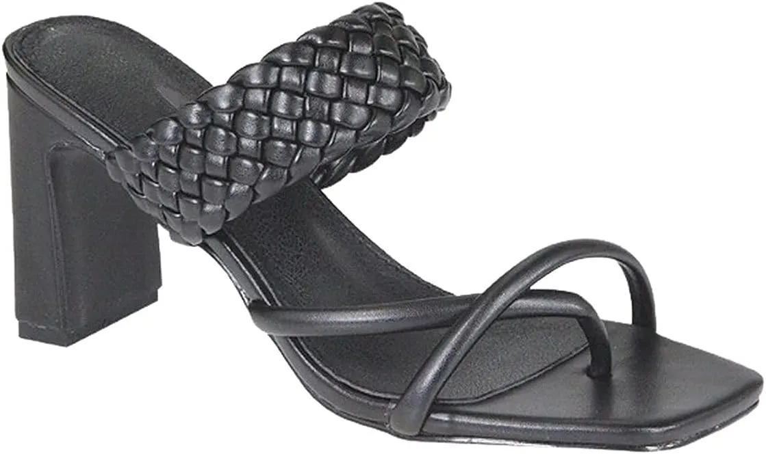 Women's Braided Heeled Sandals Square Toe Block Heel Sandals