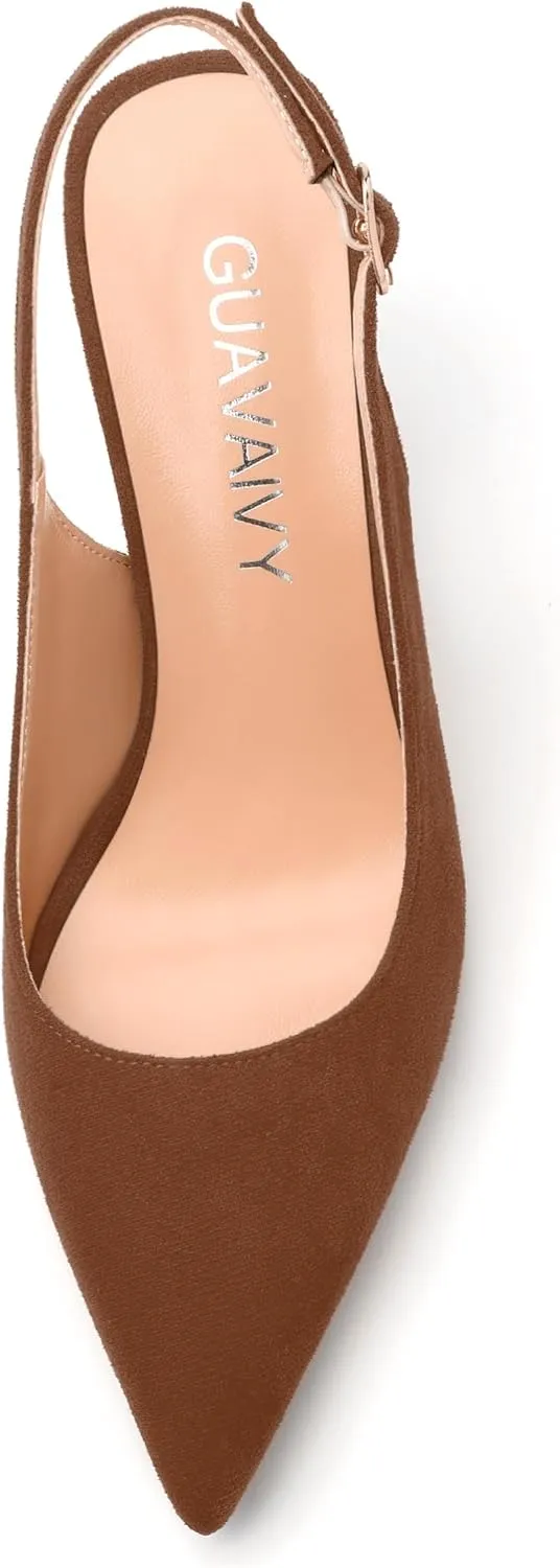 Women's Buckle Slingback Pumps, Pointed Closed Toe Mid Stiletto Heels, Slip On Fashion Solid Suede Working Wedding Dress Shoes for Women