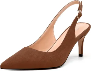 Women's Buckle Slingback Pumps, Pointed Closed Toe Mid Stiletto Heels, Slip On Fashion Solid Suede Working Wedding Dress Shoes for Women