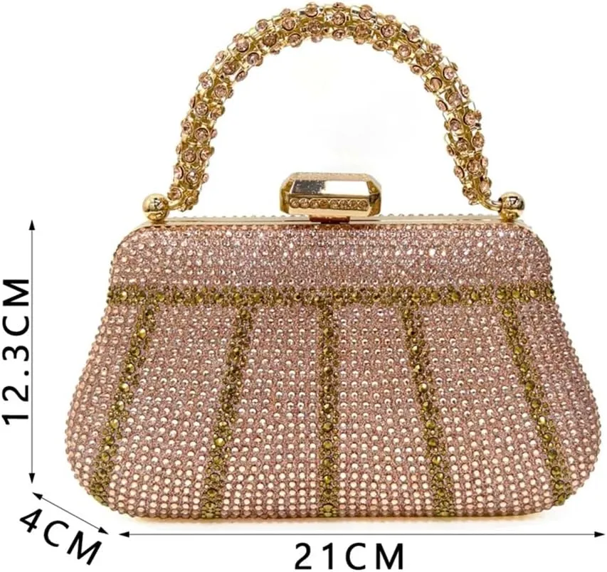 Women’S Champagne Rhinestone High Heels and Matching Bag Set with Spike Heel for Party