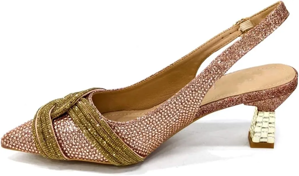 Women’S Champagne Rhinestone High Heels and Matching Bag Set with Spike Heel for Party