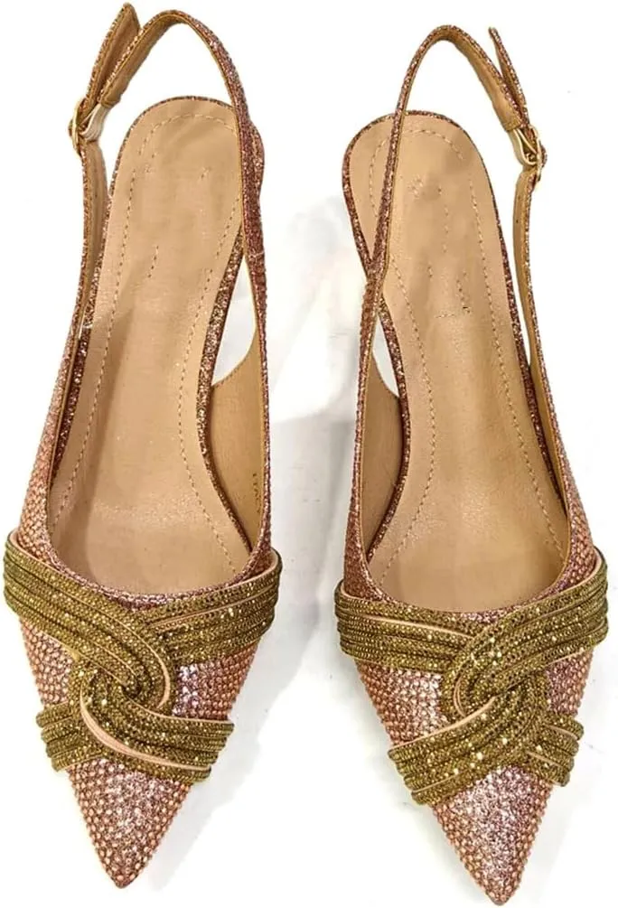 Women’S Champagne Rhinestone High Heels and Matching Bag Set with Spike Heel for Party