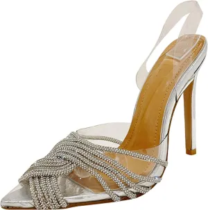 Women's Clear High Heel Sandals Straps Pump Rhinestone Pointed Toe Stiletto Transparent Strap Heels Wedding Bridal Party Dress Clubbing Work Courts Shoes