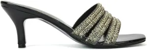 Womens Crystal Embellished Kitten Heel Sandals Ladies Slip On Sparkly Diamante Stiletto Mule Shoes Size 5-10