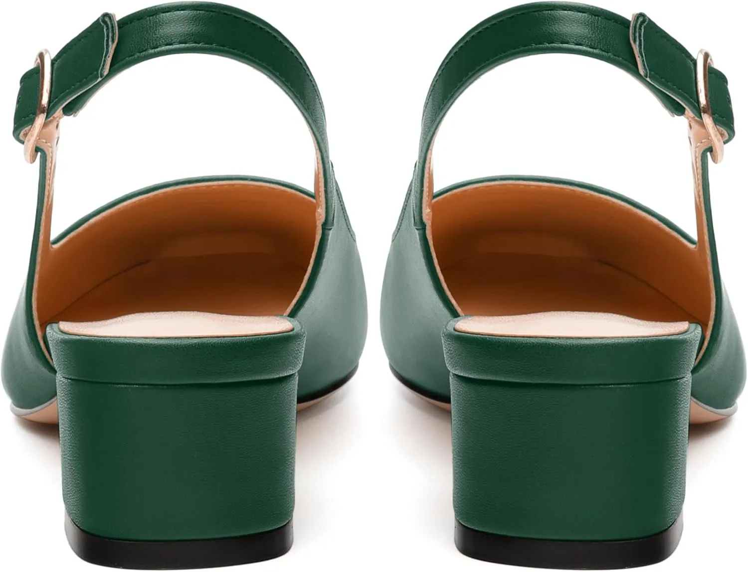 Womens Fashion Buckle Slingback Pumps, Square Closed Toe Chunky Heel Solid Matte Shoes for Women 1.3 inch