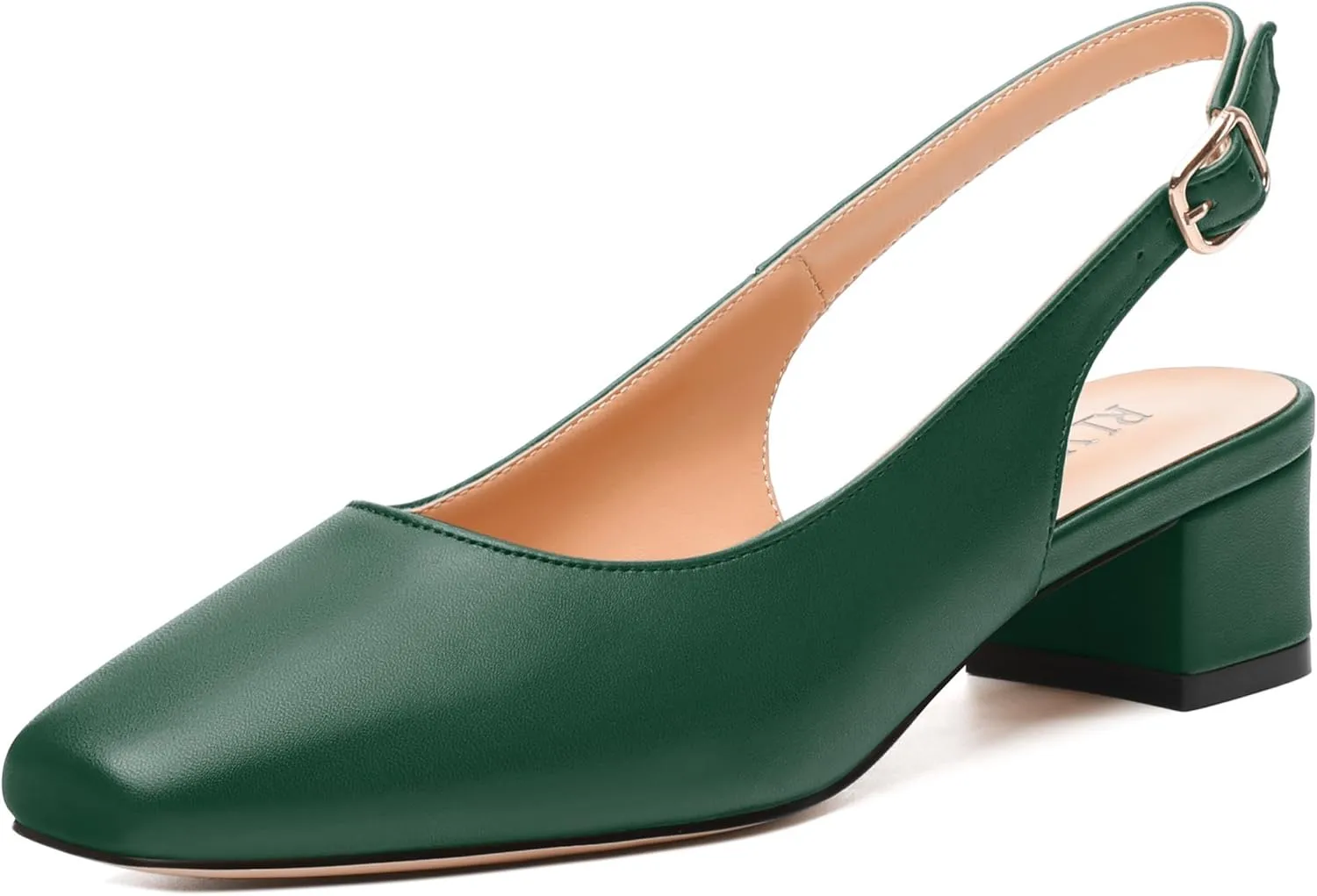 Womens Fashion Buckle Slingback Pumps, Square Closed Toe Chunky Heel Solid Matte Shoes for Women 1.3 inch