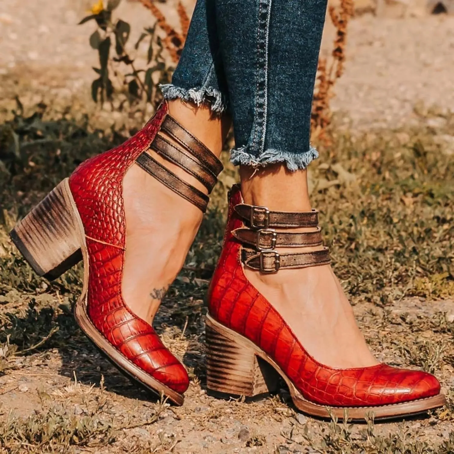 Women's Fashion Chunky Heel Block Ankle Strap Buckle Mary Jane Shoes Round Closed Toe Back Zipper Wedding Party Dress Pumps