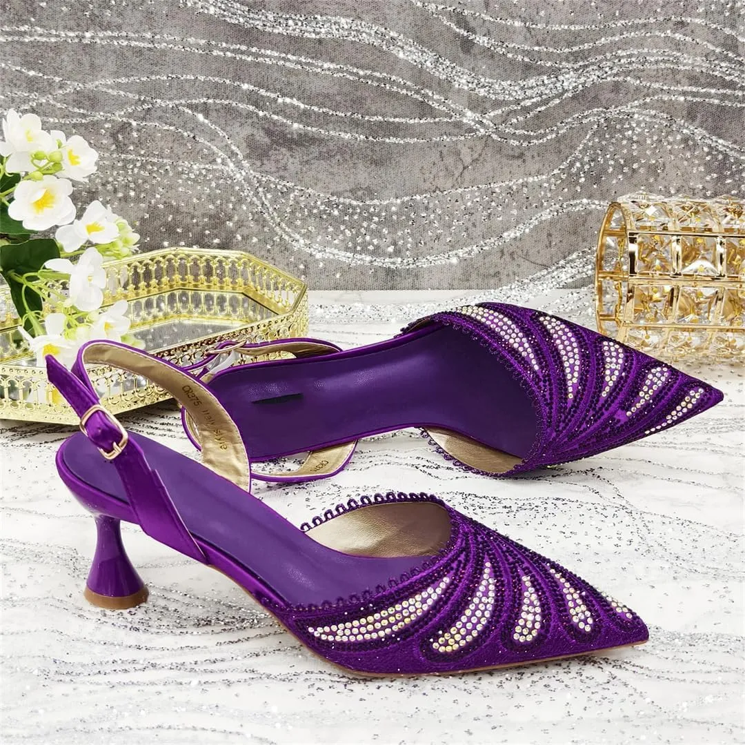 Women’S Gorgeous Diamond-Studded Pumps and Matching Bag Set for Party Streamline Slingbacks