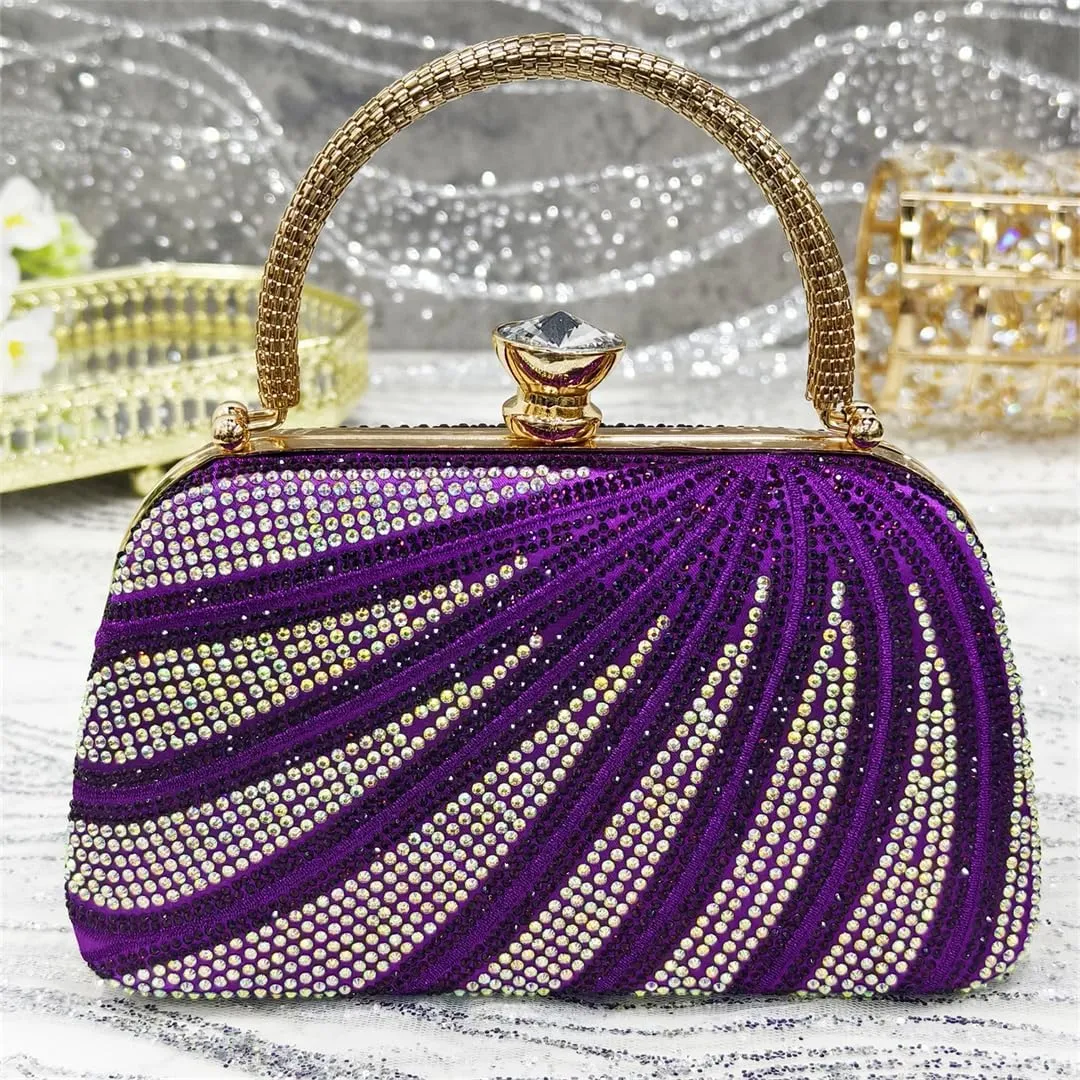 Women’S Gorgeous Diamond-Studded Pumps and Matching Bag Set for Party Streamline Slingbacks