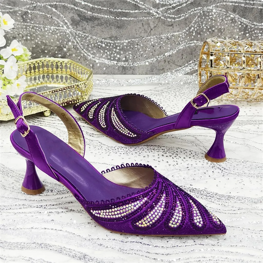 Women’S Gorgeous Diamond-Studded Pumps and Matching Bag Set for Party Streamline Slingbacks