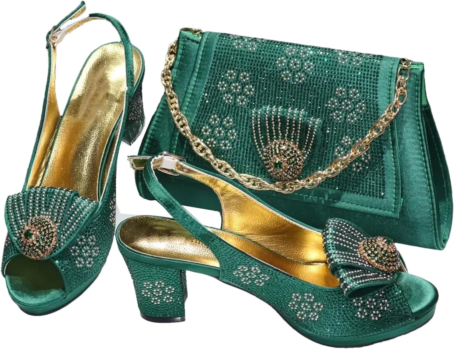 Women’s Italian Inspired Crystal Accented Wedding Shoes and Clutch Set Pointed Toe High Heels for Bride