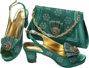 Women’s Italian Inspired Crystal Accented Wedding Shoes and Clutch Set Pointed Toe High Heels for Bride