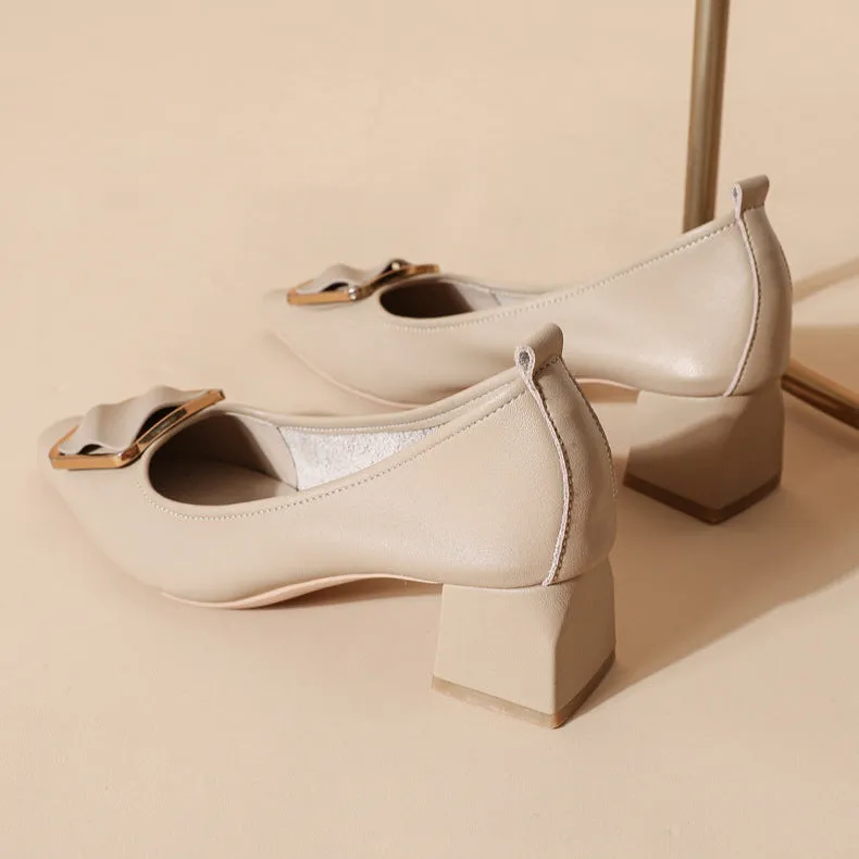 Women's Leather Pointed Toe Mid Heel Stylish Pump