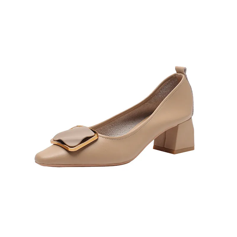 Women's Leather Pointed Toe Mid Heel Stylish Pump