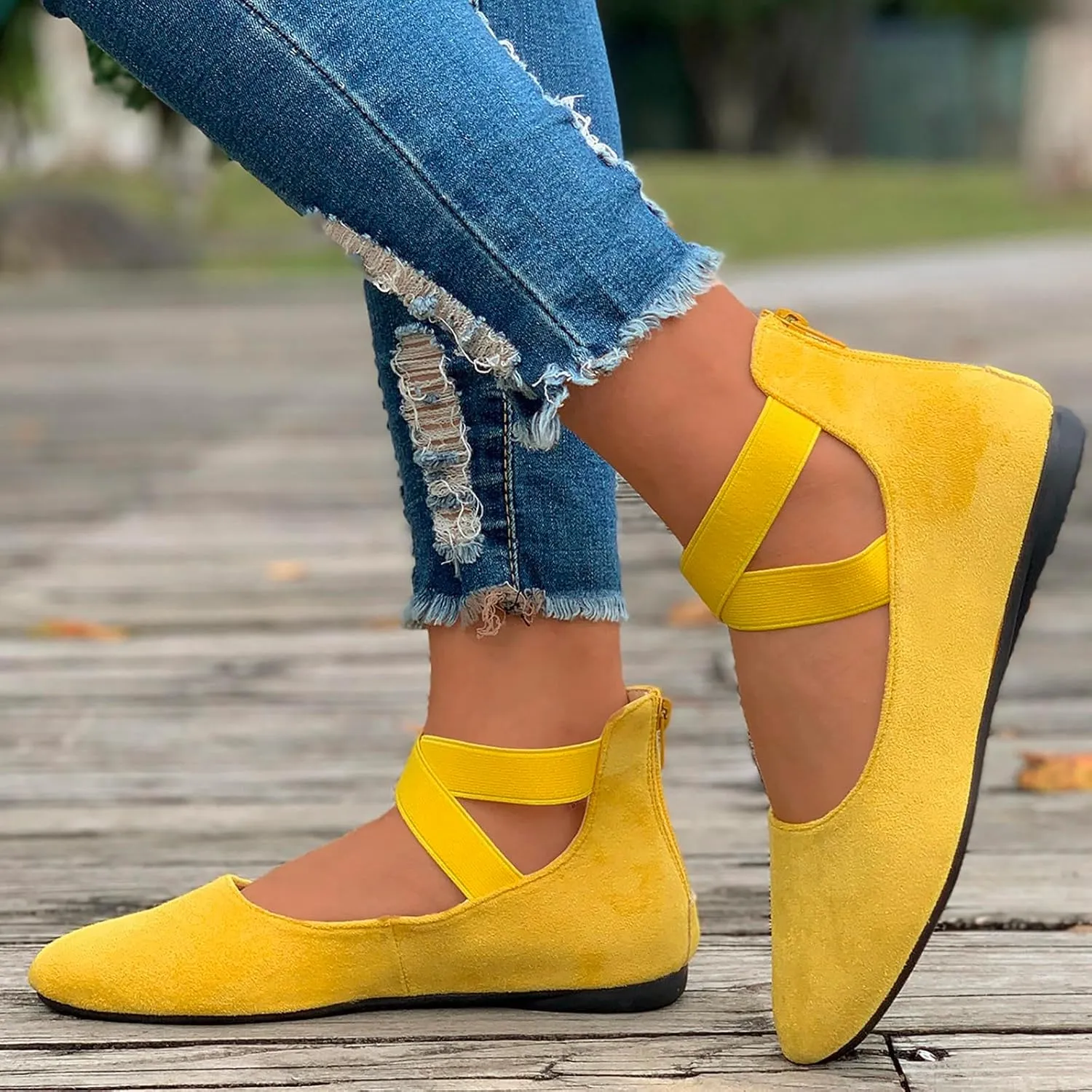 Women's Loafer Flat Women's Comfortable Ballet Flat Shoes with Ankle and Elastic Straps Lightweight Slip On Evening