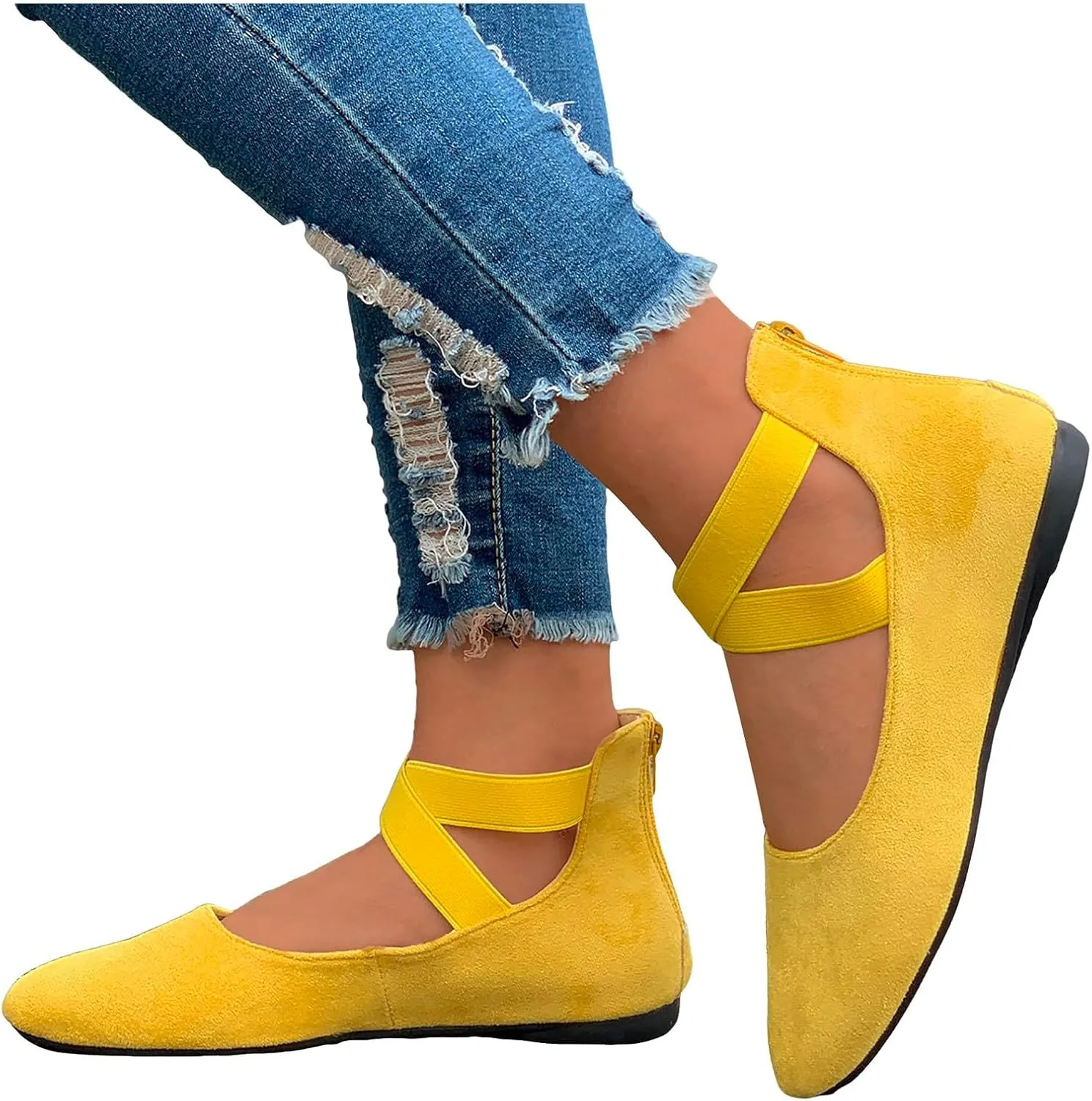 Women's Loafer Flat Women's Comfortable Ballet Flat Shoes with Ankle and Elastic Straps Lightweight Slip On Evening