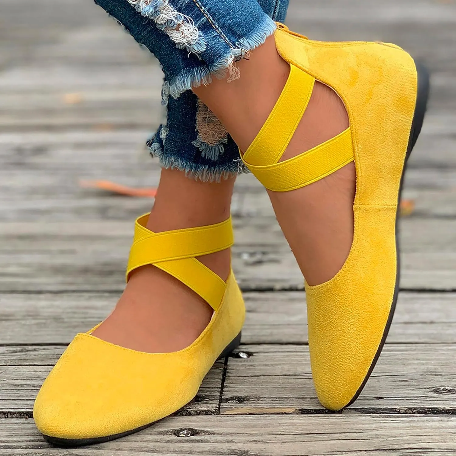 Women's Loafer Flat Women's Comfortable Ballet Flat Shoes with Ankle and Elastic Straps Lightweight Slip On Evening