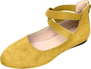 Women's Loafer Flat Women's Comfortable Ballet Flat Shoes with Ankle and Elastic Straps Lightweight Slip On Evening