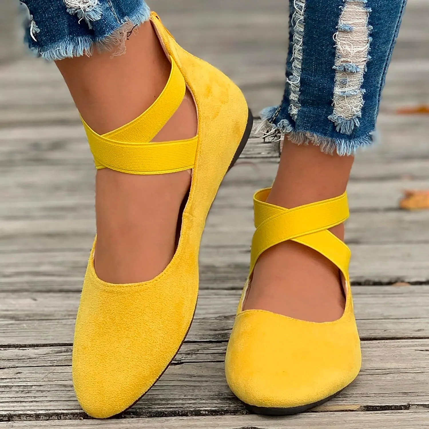 Women's Loafer Flat Women's Comfortable Ballet Flat Shoes with Ankle and Elastic Straps Lightweight Slip On Evening