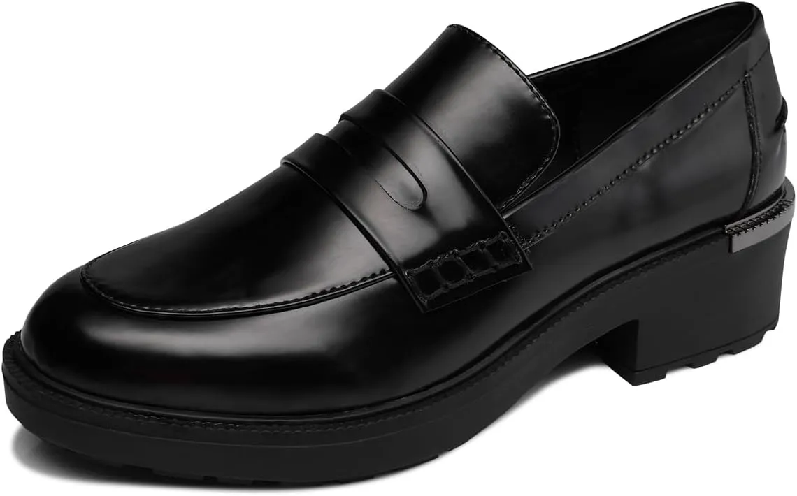 Women’s Loafers Shoes Leather Chunky Penny Loafers for Women Dressy Platform Casual Business Shoes