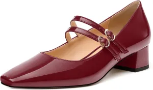 Womens Mary Jane Pumps, Square Toe Low Block Heel Pump Shoes for Women, Daily Comfort Mary Jane Pumps with Two Straps 1.3"