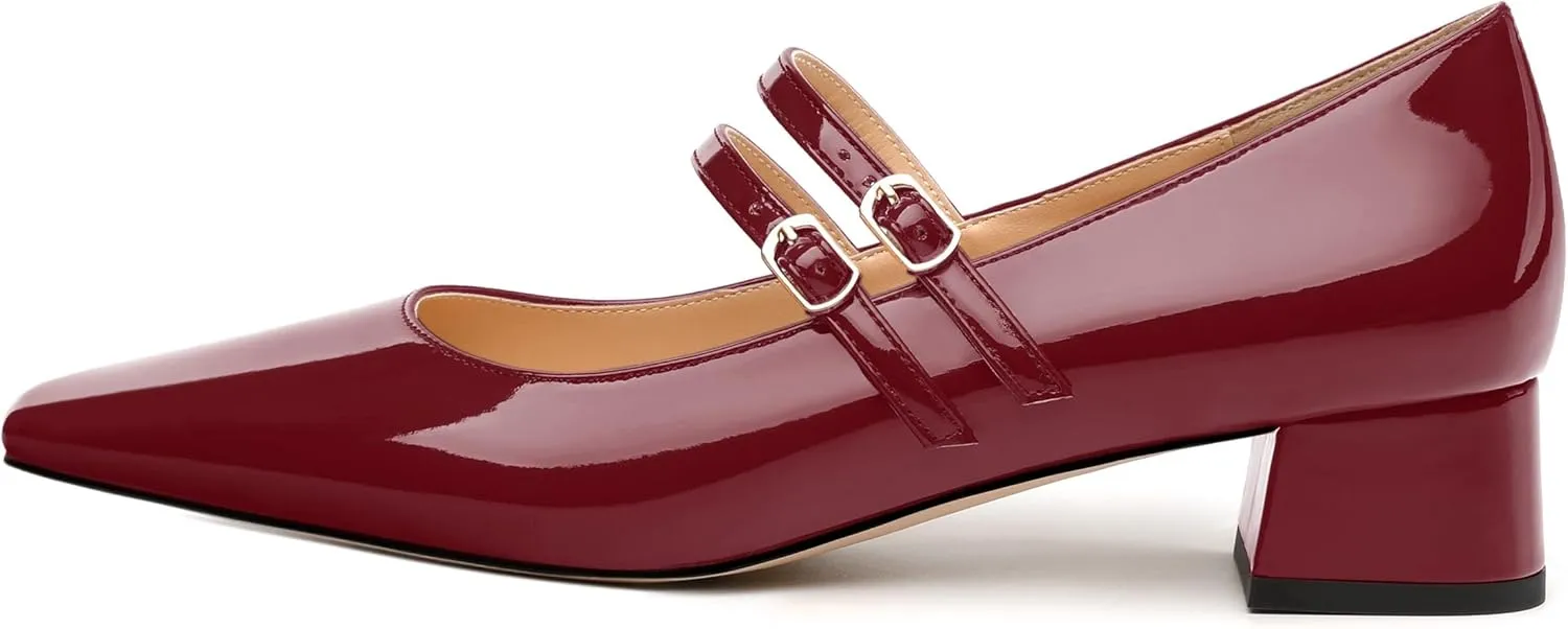 Womens Mary Jane Pumps, Square Toe Low Block Heel Pump Shoes for Women, Daily Comfort Mary Jane Pumps with Two Straps 1.3"